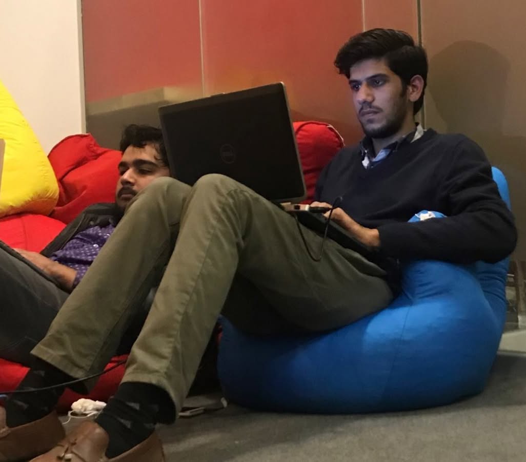 Members relaxing in the Launchbox lounge between work blocks